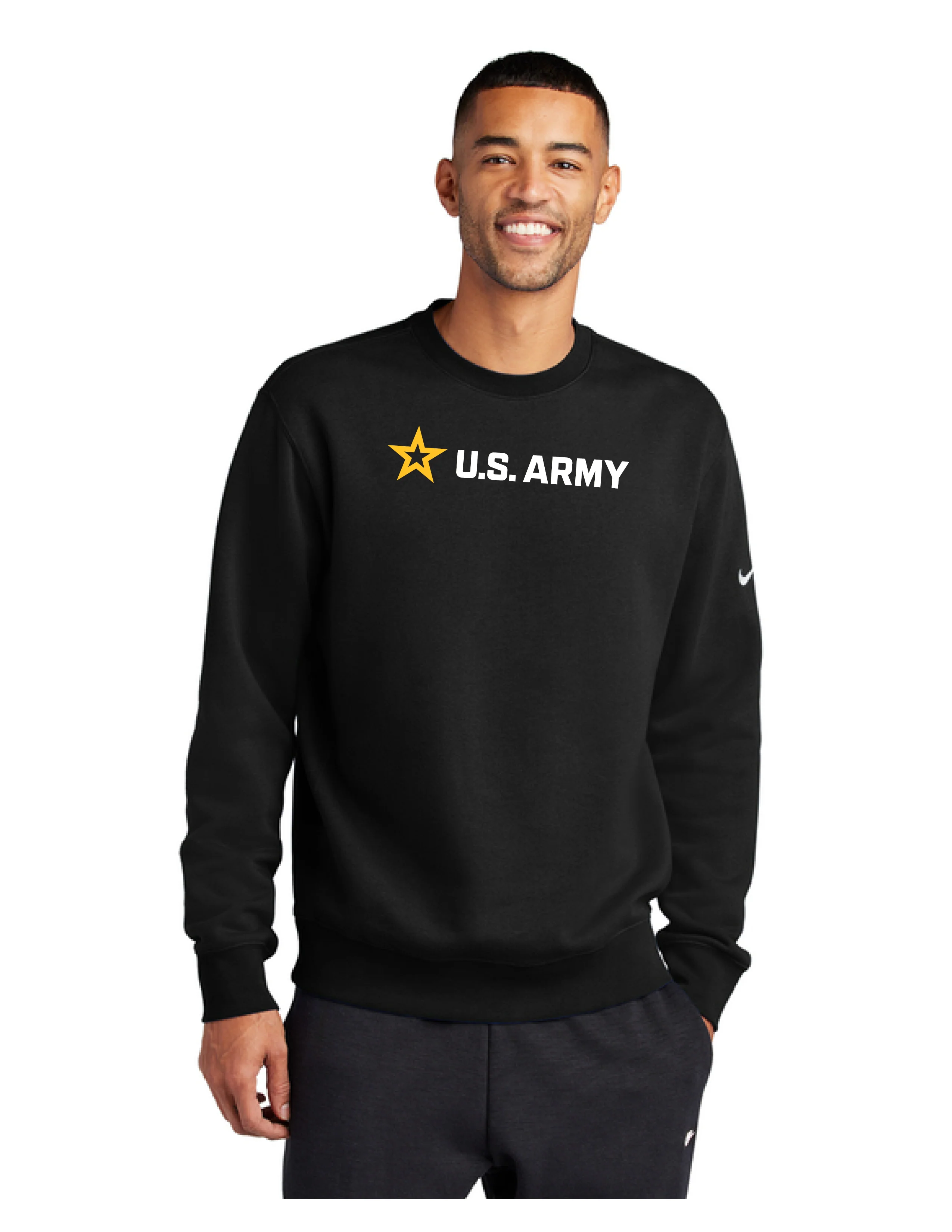 Army Nike Club Fleece Sleeve Swoosh Crewneck Sweatshirt (Black) - Image 3