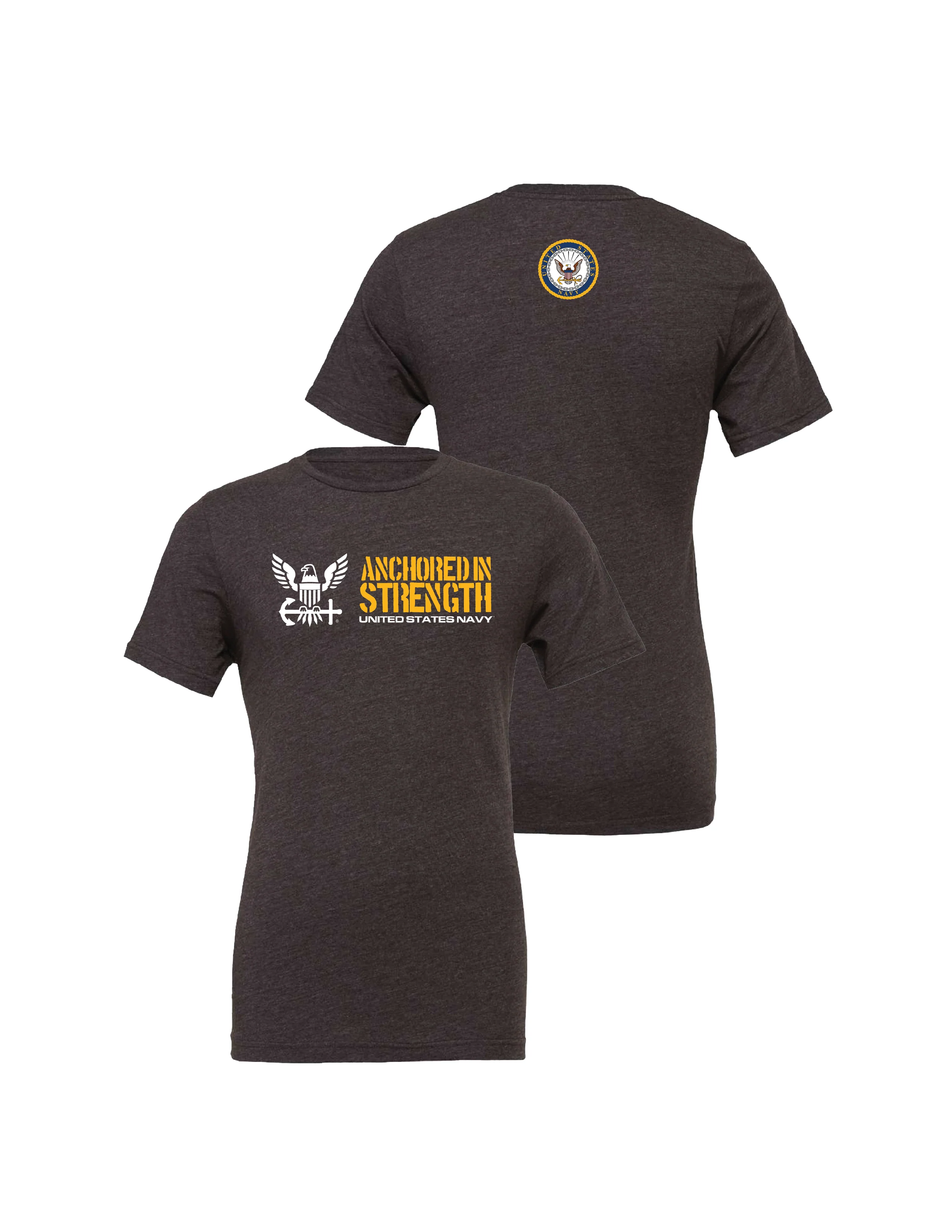 Navy Anchored in Strength T-Shirt (Dark Grey Heather) - Image 3