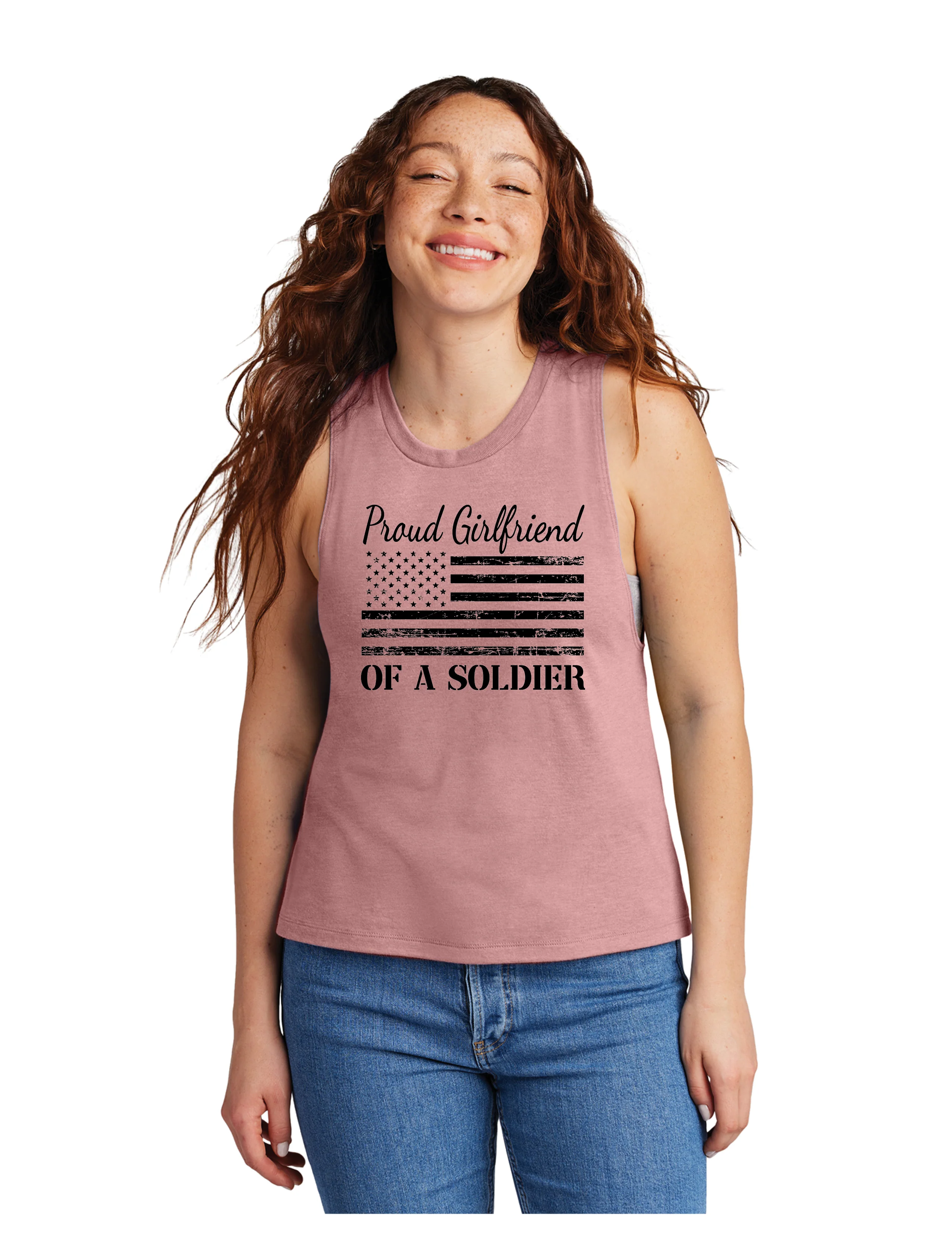 Proud Girlfriend of a Soldier Muscle Tank (Vintage Rose) - Image 2