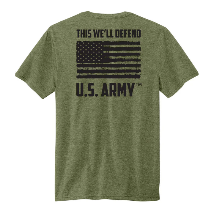 Made in the USA U.S. Army We'll Defend T-Shirt (Military Green Heather) - Image 2