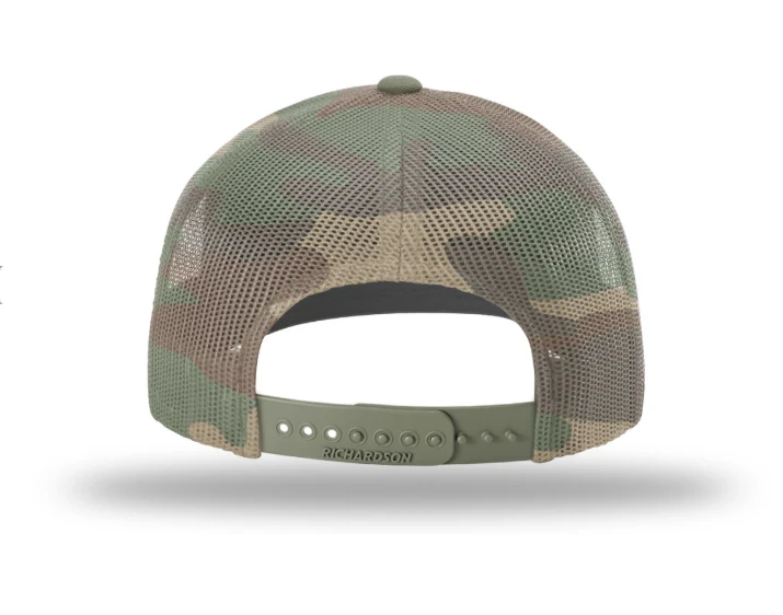 USA Flag Patch Hat, Richardson 112PM Printed Mesh Trucker | Loden/GreenCamo - Image 2